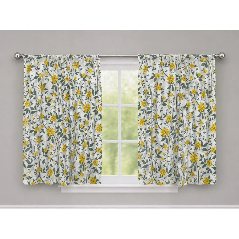 Ambesonne Floral Window Curtains 2 Panel Set Yellow Green White 56x63 Rod Pocket